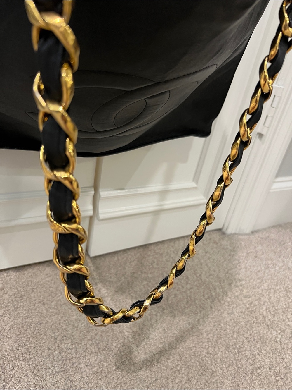 CHANEL Black Leather Shoulder Tote with Gold Chain Straps - Picture 6 of 13
